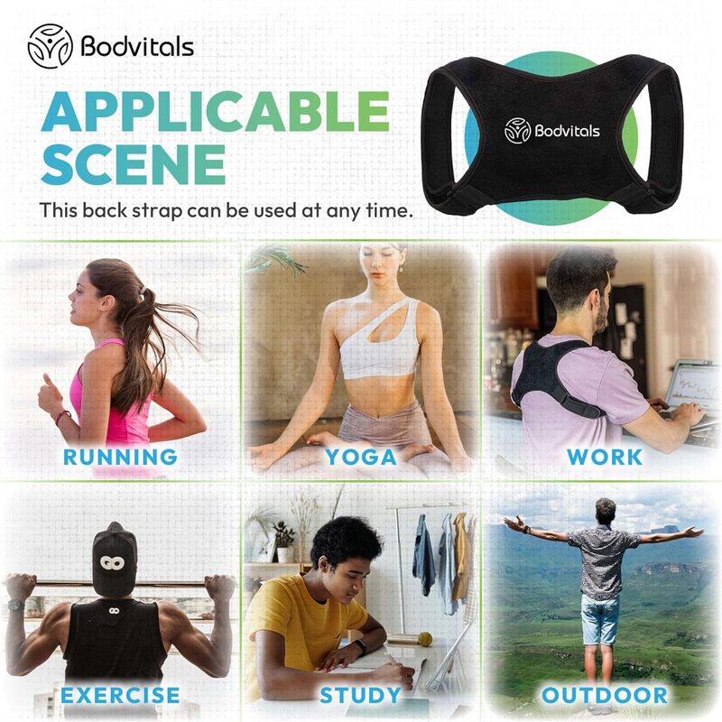 Posture Corrector for Women & Men, Upper Half Back Support Brace Fully Adjustable & Comfortable, Back Posture Support Neck, Shoulder Back, Providing Pain Relief from Back (Black, M) (Slightly Damage)